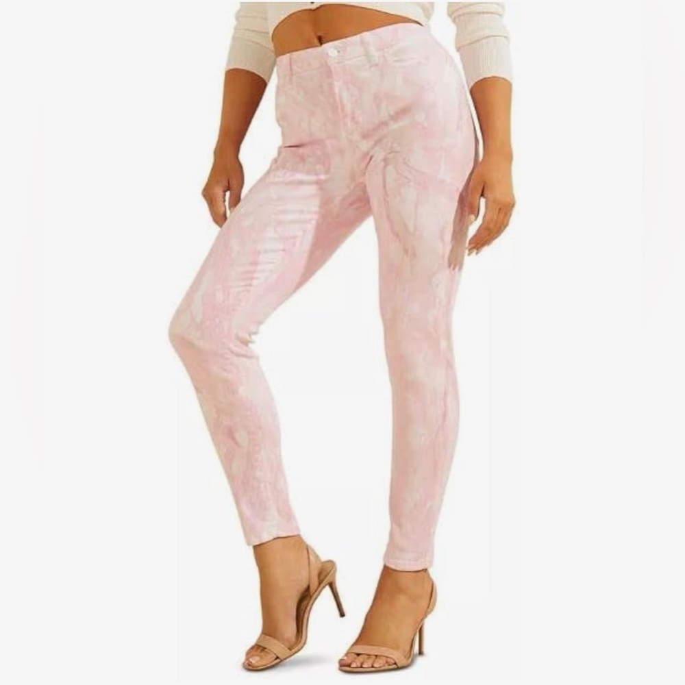 New Guess 1981 Y2K Pink Tie-Dye Marble High Rise Skinny Jeans size 23